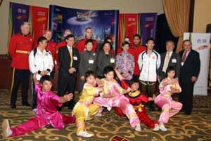 Picture shows some of the Hong Kong Wushu atheletes posing for a picture with the VIPs and the representatives of the RCMPs who took part in Hong Kong's Chinese New Year parade.