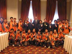 The Hong Kong Wushu Delegation, led by the Permanent Secretary for Home Affairs of the HKSARG, Ms Shelley Lee (back middle), took a group photo with Calgary Mayor David Bronconnier during a courtesy call to the Mayor's Office in February.