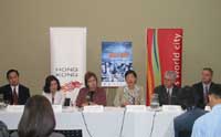 HKETO Director Mrs Rosanna Ure (3rd from right) and co-organisers / sponsors announcing details of the Hong Kong Film Festival held in Toronto from late June to early July.  