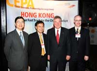 Federal Industry Minister the Hon David Emerson (2nd right)  and HKETO Director Mr Bassanio So (2nd left) urge Canadian business people to explore the China market by leveraging the Hong Kong advantages at the opening of the business forum.