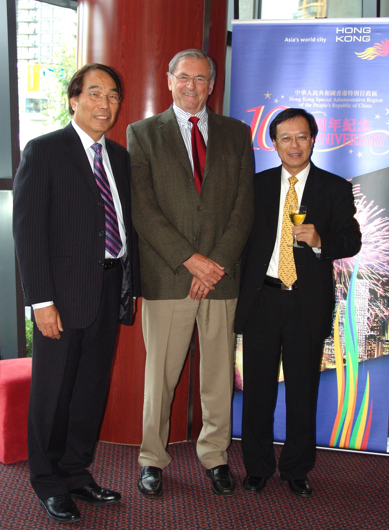 At the opening reception of the "Hong Kong Stories" film series are (from right):  HKETO Director, Mr Bassanio So,  Mr Michael Francis, Chair of Vancouver International Film Festival, and HKETO Assistant Director (Public Relations) Mr Stephen Siu.