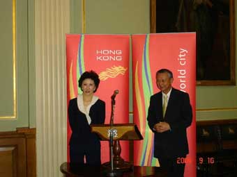 S for S,  Mr Ambrose S K Lee, is being introduced by Baroness Dunn before presenting his speech to the Hong Kong Association in London.  