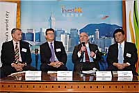 The Director-General of Investment Promotion at Invest Hong Kong, Mr Mike Rowse (second from right), hosts a meet-the-media session with top executives from new foreign, Mainland and Taiwan companies in Hong Kong  at which the investors spoke on why they chose to invest in Hong Kong.