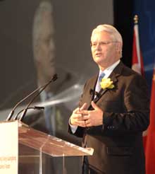 British Columbia Premier Gordon Campbell  speaks at the Hong Kong-Guangdong Business Forum in Vancouver.   